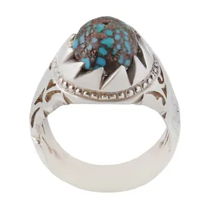 انگشتر نقره مردانه بازرگانی میلادی مدل فیروزه نیشابور رکاب دستساز کد AM_1583