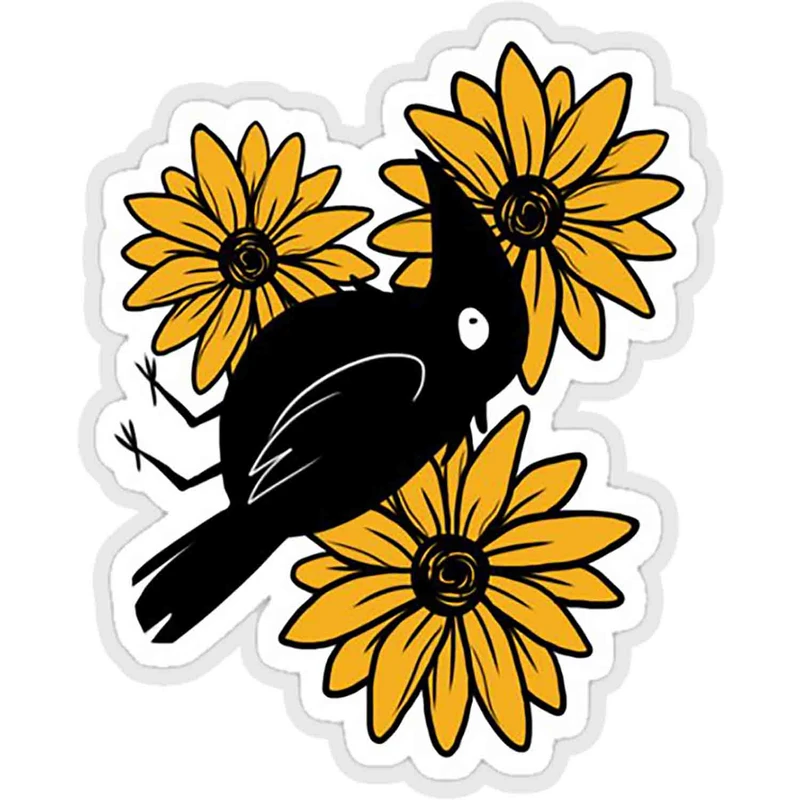استیکر لپ تاپ طرح crow and sun flowers کد ST405