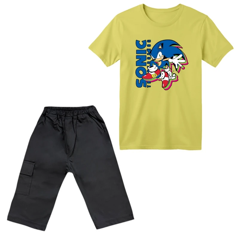 ست تی‌شرت آستین کوتاه و شلوارک پسرانه مدل سونیک کد 04