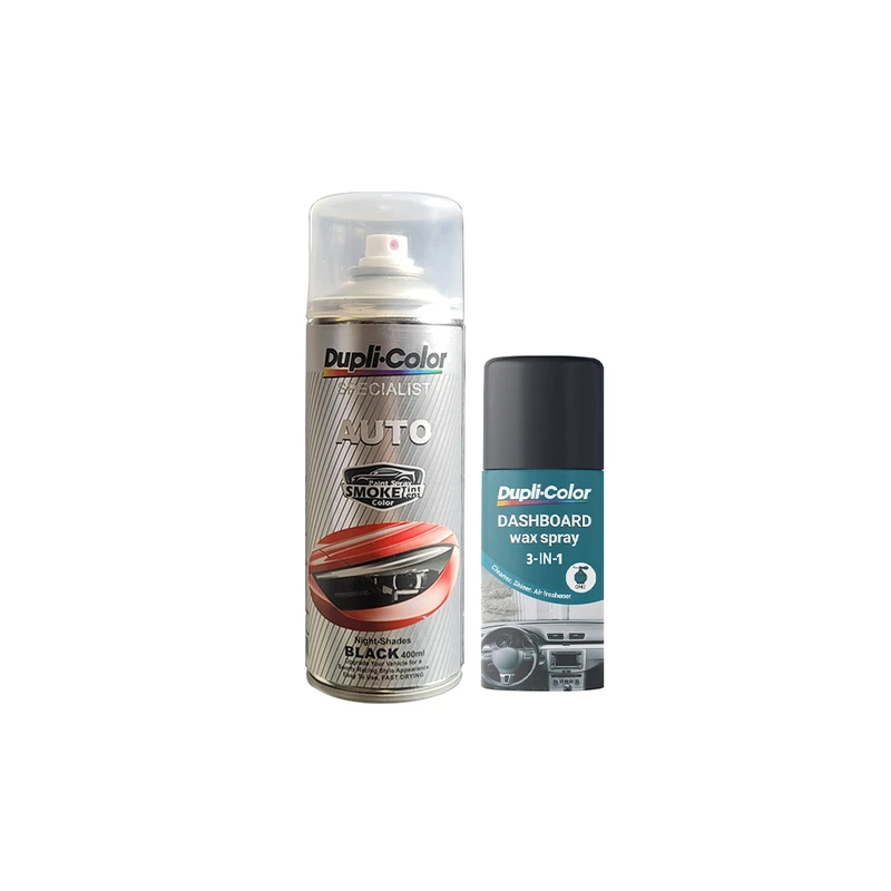 اسپری پولیش و خوشبو کننده عطری داشبورد و اسپری چراغ دودی دوپلی کالر حجم 400 میلی لیتر مجموعه 2 عددی