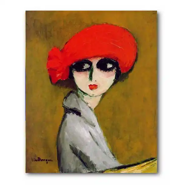 تابلو نقاشی رنگ روغن طرح دختری با کلاه کد 001