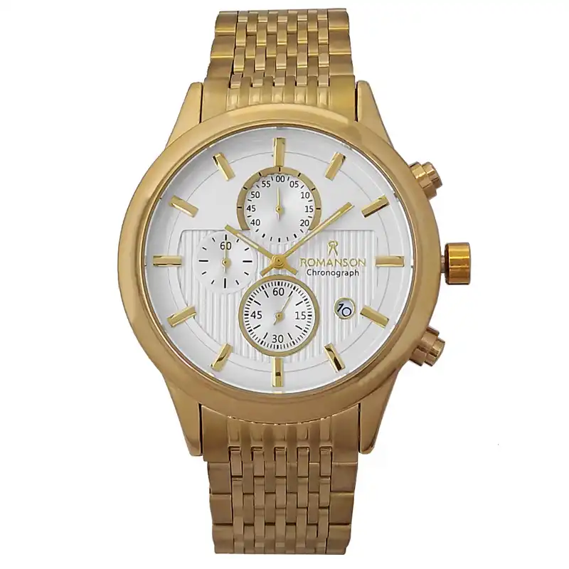 ساعت مچی عقربهای مردانه رومانسون مدل بندفلزی سه موتور کرنوگراف ضدآب کد 0022 GN