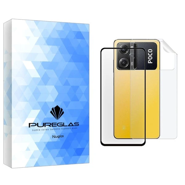 محافظ صفحه نمایش شیشه ای پیور گلس مدل NueGlas مناسب برای گوشی موبایل شیائومی Poco X5 Pro  به همراه محافظ پشت گوشی