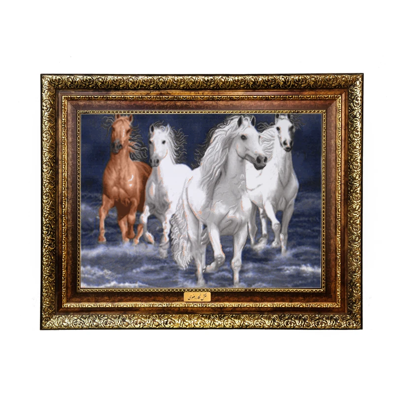 تابلو فرش ماشینی نقش نگار رضوی طرح اسب کد 4608KH