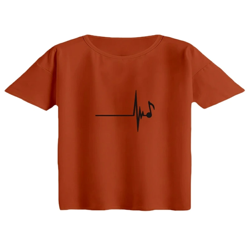 کراپ تی‌شرت آستین کوتاه زنانه مدل نوت موسیقی کد 1