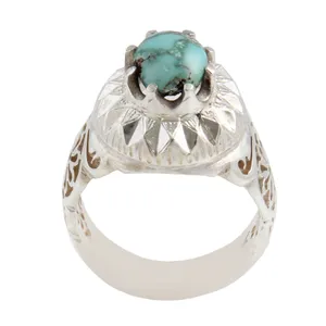 انگشتر نقره مردانه بازرگانی میلادی مدل سنگ فیروزه طبیعی نیشابور رکاب دست ساز کد AM_1619