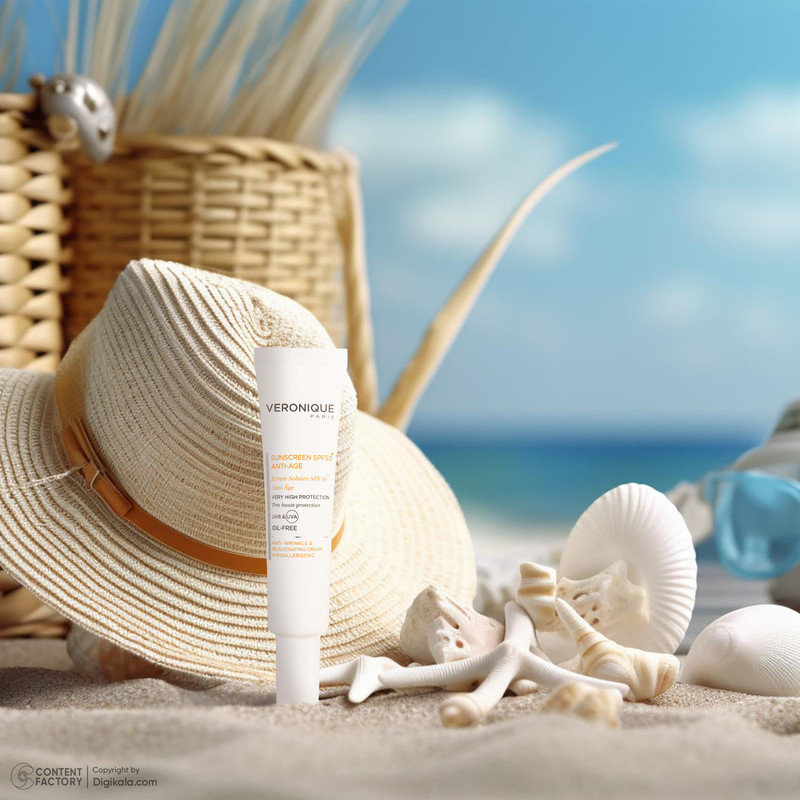 کرم ضد آفتاب بدون رنگ ورونیک SPF50 مدل Anti Age محافظ UVA ،UVB، مناسب پوست چرب حجم 40 میلی‌لیتر