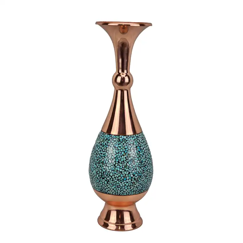 ست 3 تکه شکلات خوری و گلدان فیروزه کوبی مسی مدل s40