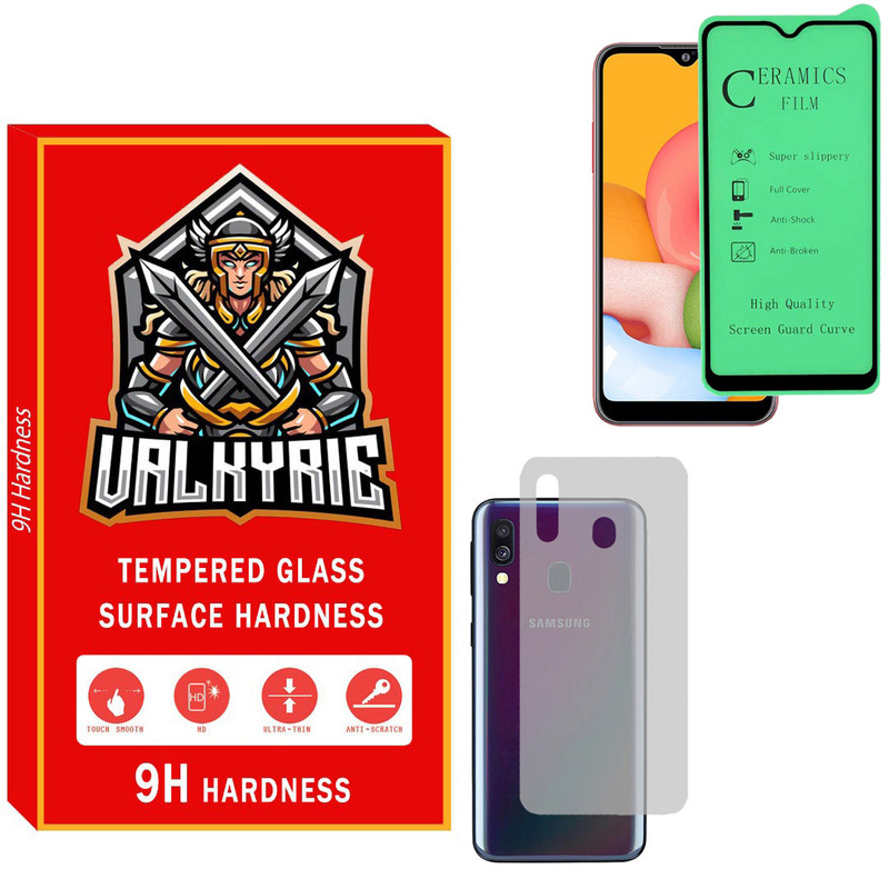 محافظ صفحه نمایش سرامیکی والکری مدل CRBKV_01 مناسب برای گوشی موبایل سامسونگ Galaxy A40 به همراه محافظ پشت گوشی
