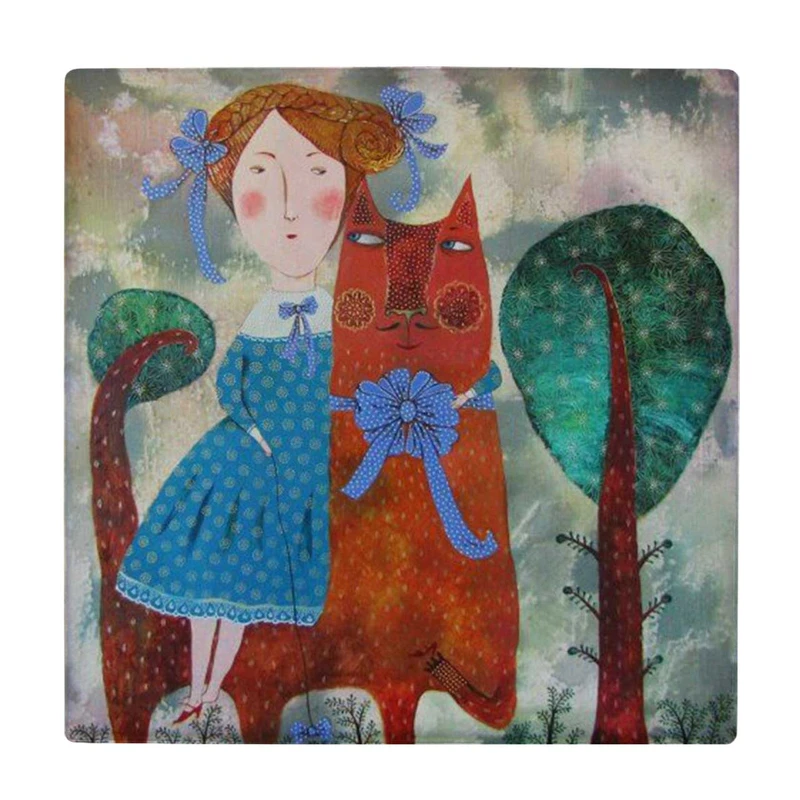 زیر لیوانی طرح دختر و گربه کد    3275844_677