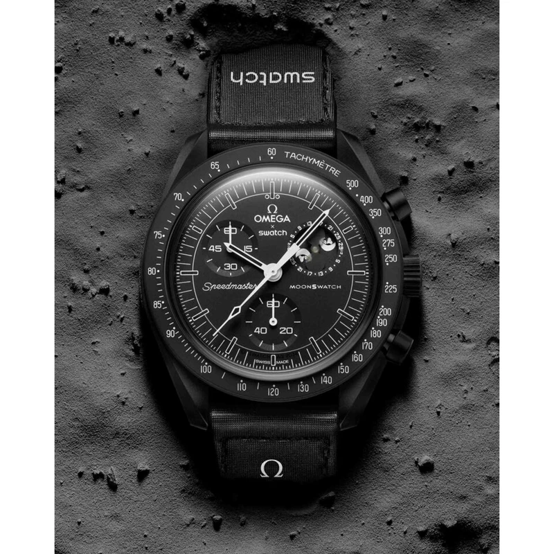 عکس شماره 9 : ساعت مچی عقربه-ای کوارتز امگا سواچ مدل mission to the moon phase new moon