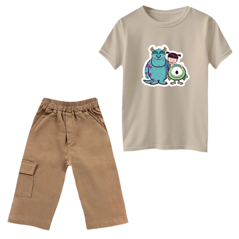 ست تی‌شرت و شلوارک پسرانه مدل کارخانه هیولاها رنگ کرم