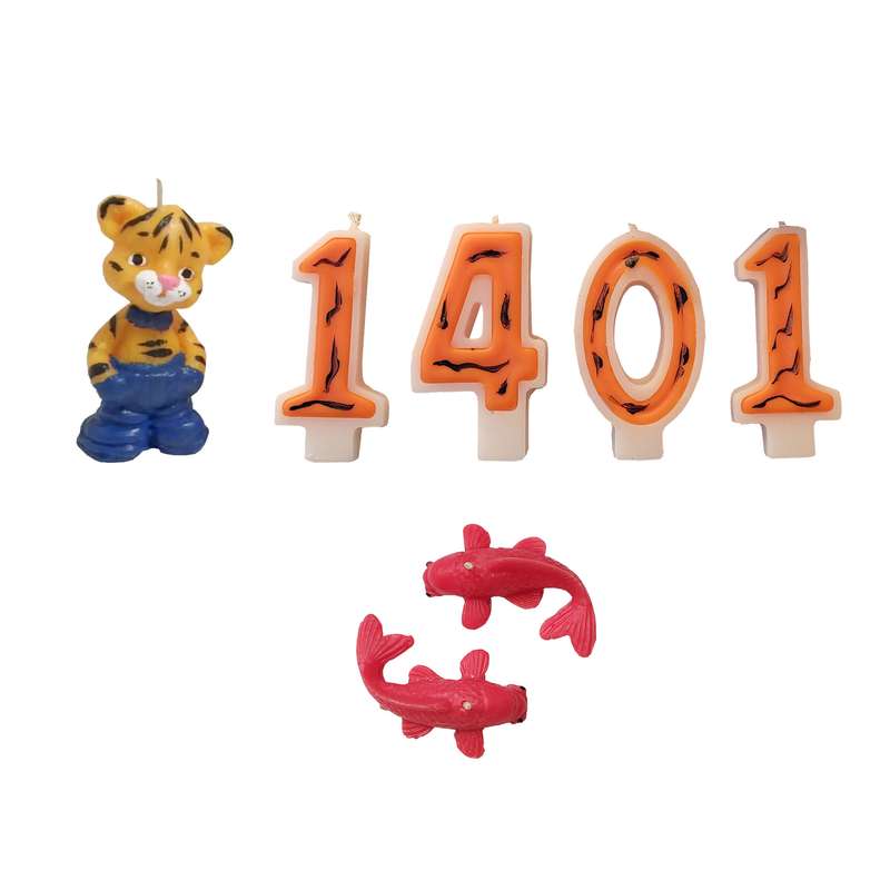 شمع دست ساز مدل پهفت سین نوروز1401 سال ببر ماهی شناور بسته 7 عددی