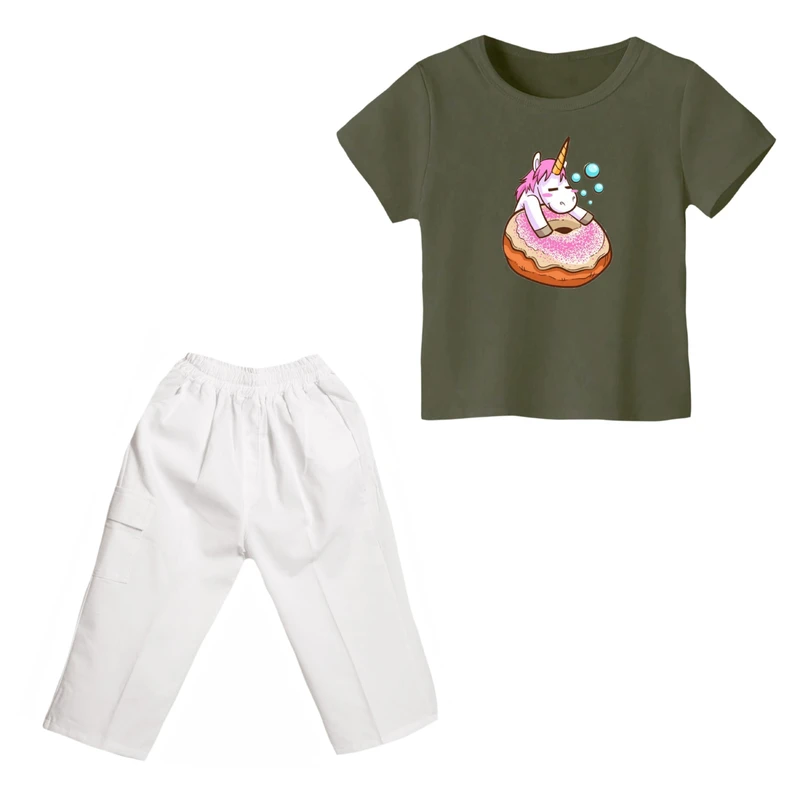 ست تی شرت و شلوارک دخترانه مدل یونیکورن کد ۶