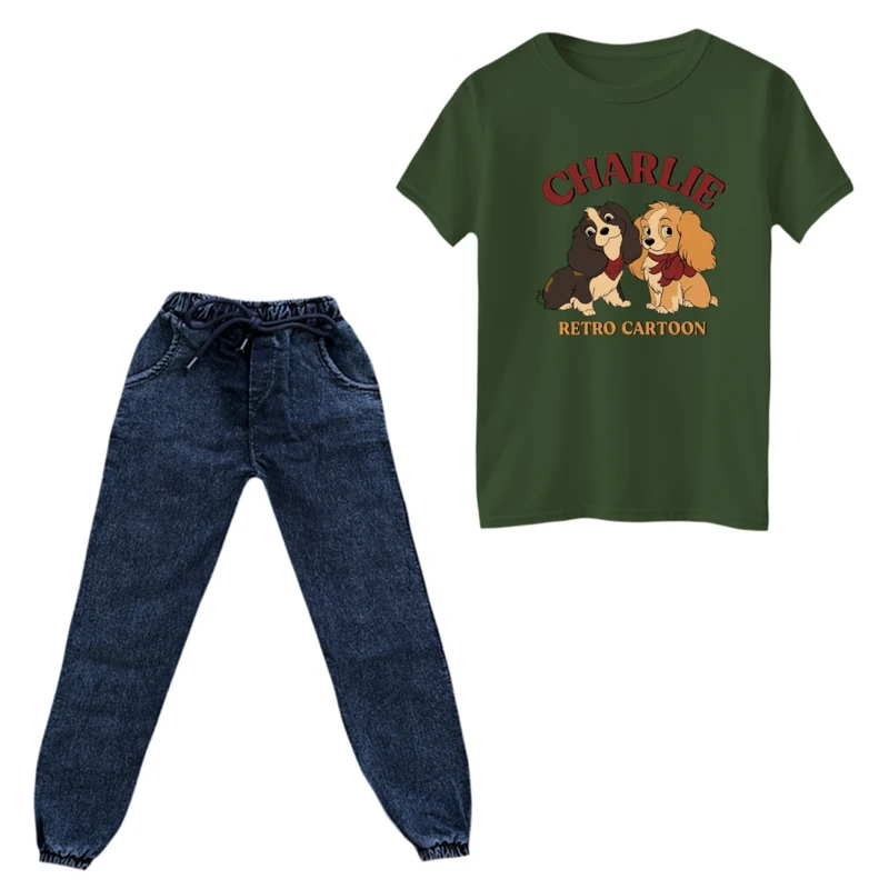 ست تی‌شرت آستین کوتاه و شلوار پسرانه مدل کارتون