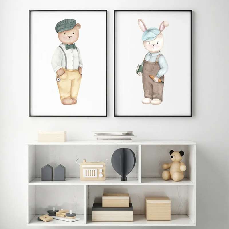 تابلو کودک و نوزاد مدل خرس و خرگوش مجموعه 2 عددی