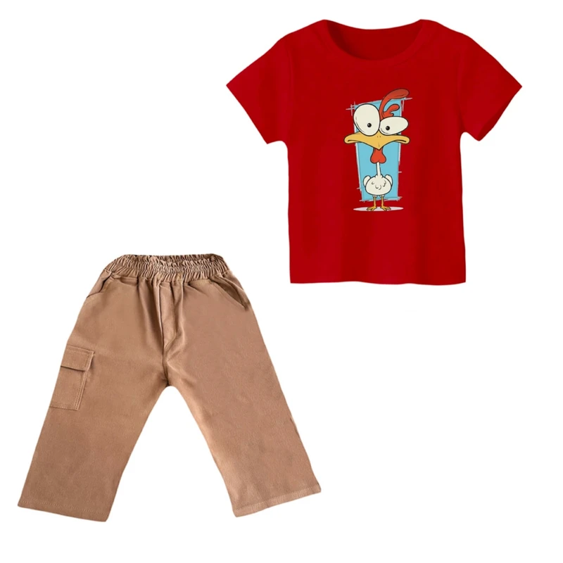 ست تی شرت و شلوارک پسرانه مدل خروس بامزه