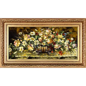 تابلو فرش دستباف فرش میرنظامی مدل گل و گلدان کشیده عرضی کد 887