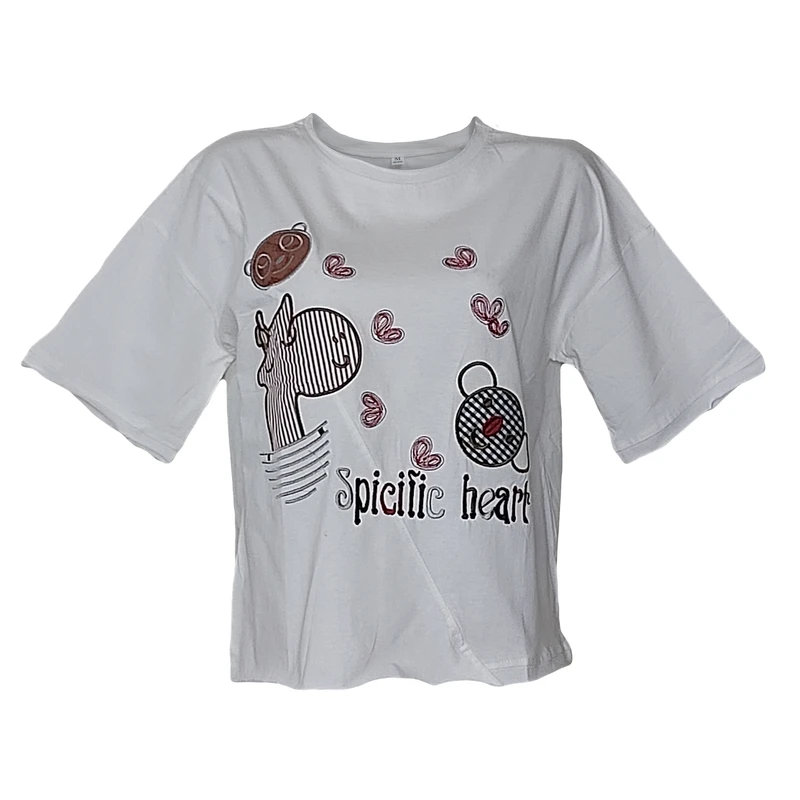 تی شرت آستین کوتاه زنانه مدل زرافه گلدوزی شده ۶۸۶