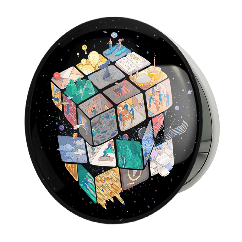 آینه جیبی خندالو طرح مکعب روبیک مدل تاشو کد 27818 