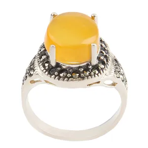 انگشتر نقره زنانه بازرگانی میلادی مدل عقیق رکاب دست ساز سیاه قلم کد AW_642