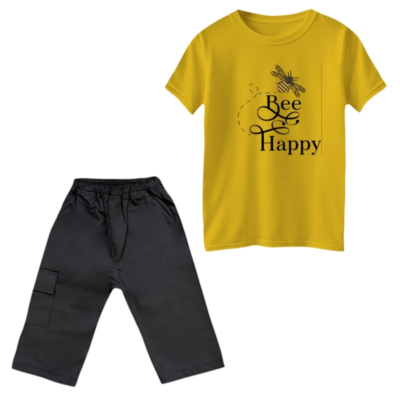 ست تی‌شرت و شلوارک پسرانه مدل bee happy