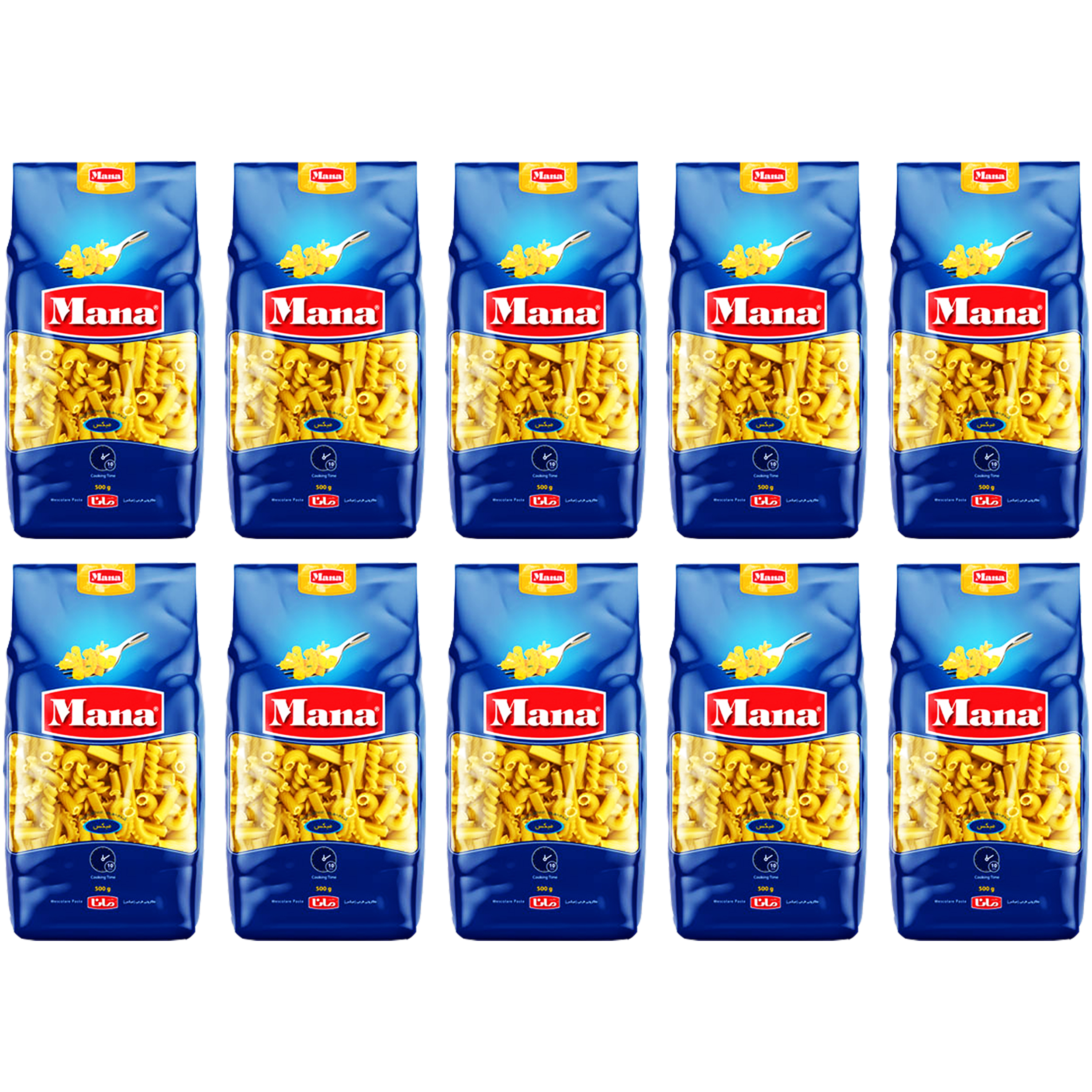 ماکارونی فرمی میکس ساده مانا -500 گرم بسته 10 عددی
