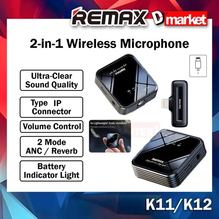 میکروفن یقه ای بی سیم ریمکس مدل K11 با درگاه اتصال تایپ لایتنینگ