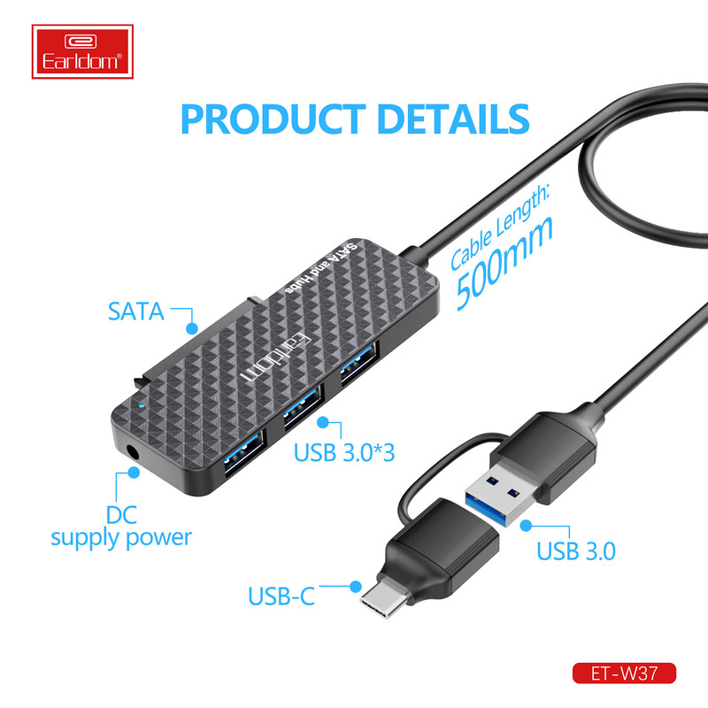 مبدل USB / USB-C به SATA / هاب USB3 ارلدام مدل W37