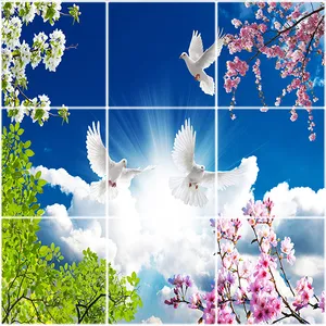 تایل سقفی آسمان مجازی طرح پرنده و گل کد ST 2359-9 سایز 60x60 سانتی متر مجموعه 9 عددی