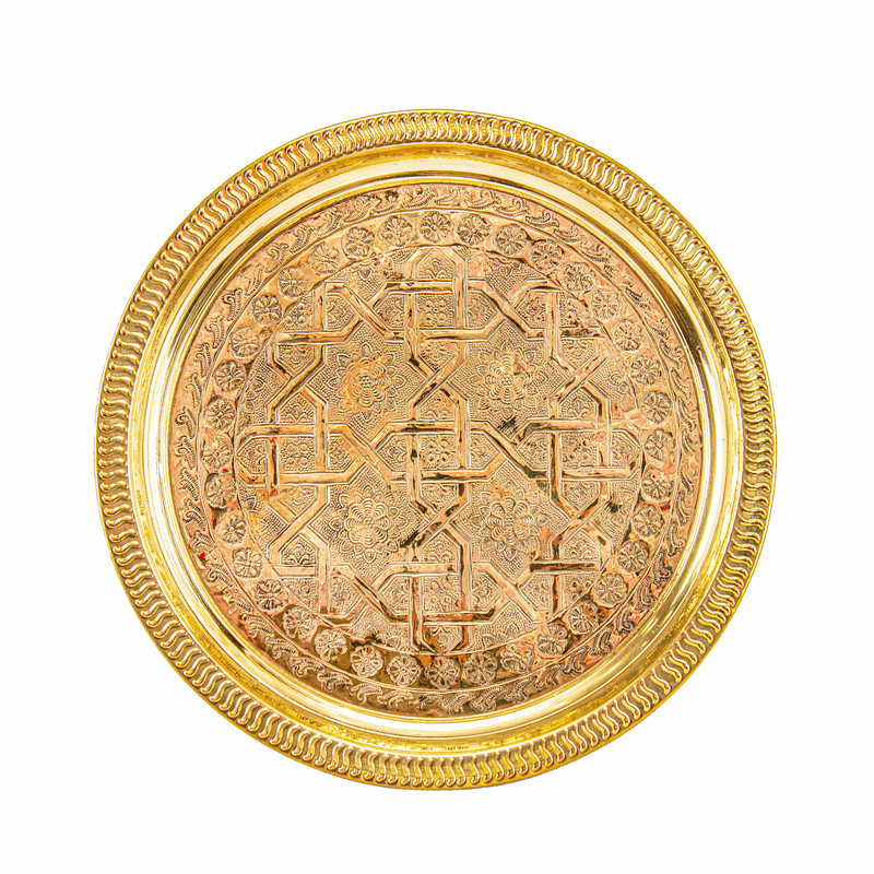 سینی برنجی مدل قلم زنی وارداتی دست ساز طرح لبه دار کد 639901