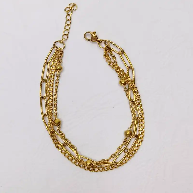 دستبند زنانه مدل 3 لاین زنجیری