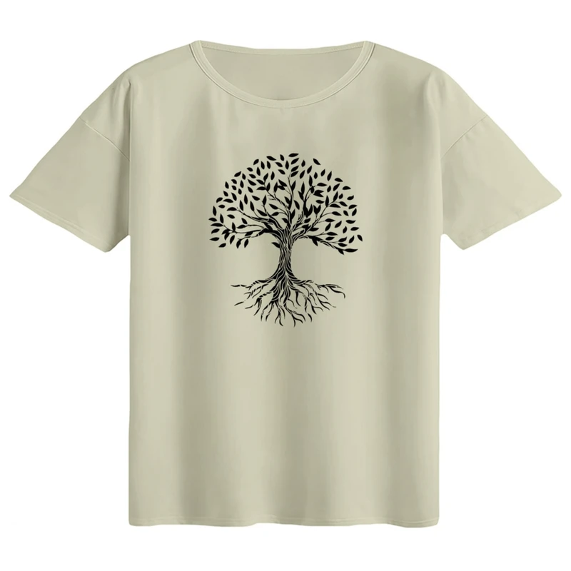 تی‌شرت اورسایز آستین کوتاه زنانه مدل باکسی طرح درخت