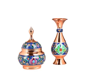 ست گلدان و قندان مسی مدل نقاشی کد 215