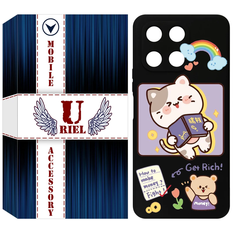 کاور یوریل قاب مدل KSH کد 12 طرح گربه مناسب برای گوشی موبایل آنر X6A / X6A Plus