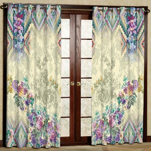 پرده مدل گلدار مخمل پانچی کد 1057R سایز 140x280 سانتی متر