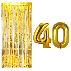 بادکنک فویلی مسترتم طرح عدد 40 به همراه پرده تزئینی بسته 3 عددی