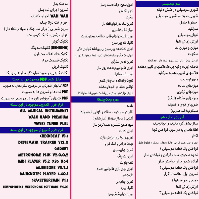 نرم افزار آموزش موسیقی ساز دهنی هارمونیکا نشر اطلس آبی به همراه نرم افزار آموزش گیتار پاپ نشر اطلس آبی