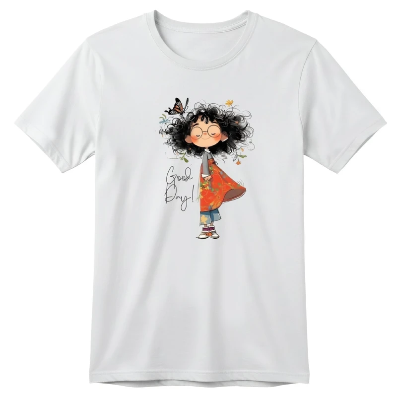 تی‌شرت آستین کوتاه بچگانه مدل دخترک و پروانه کد v21 