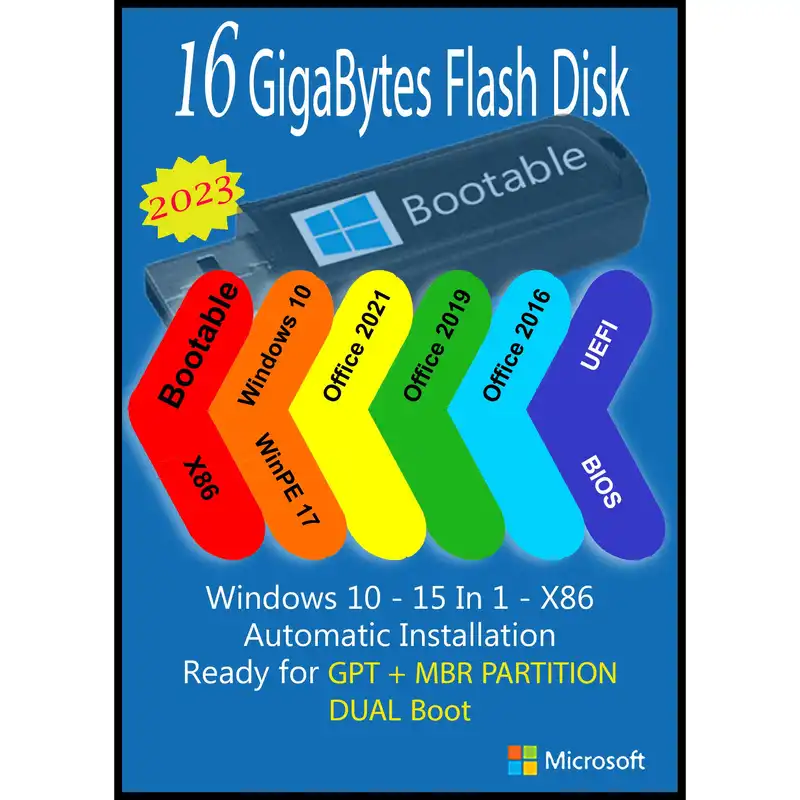 سیستم عامل Windows 10 X86 2023 15 IN 1 - Office 2016-2019-2021 Pro Plus نشر مایکروسافت