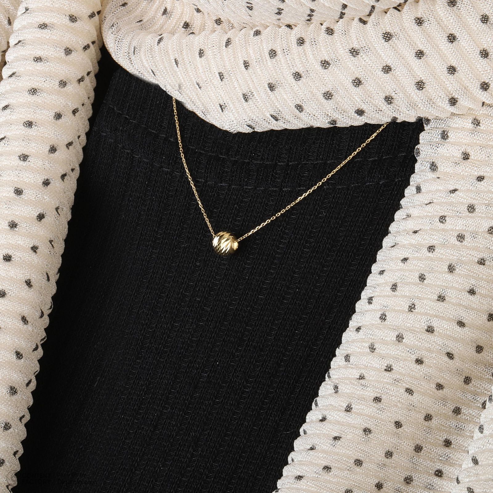 گردنبند طلا 18 عیار زنانه با زنجیر حلقهای (فلامینگو) وی گالری مدل تک گوی تراش کد NC4010 -  - 4