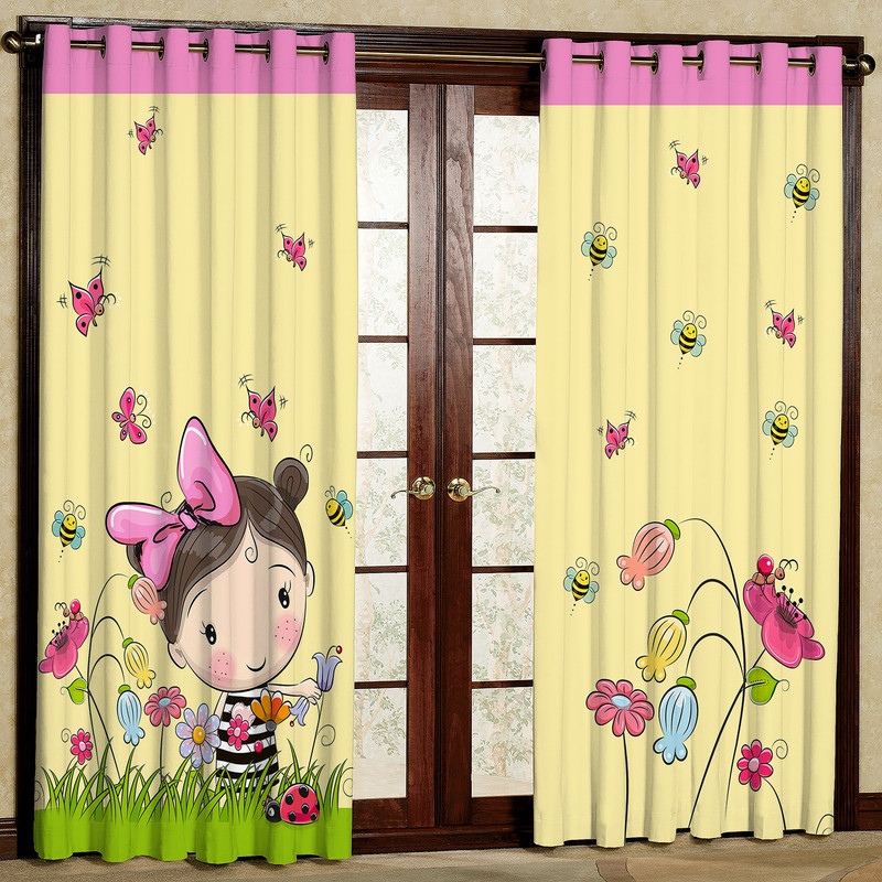پرده کودک مدل دختر و زنبور هازان پانچی کد 4399 سایز 140x200 سانتی متر