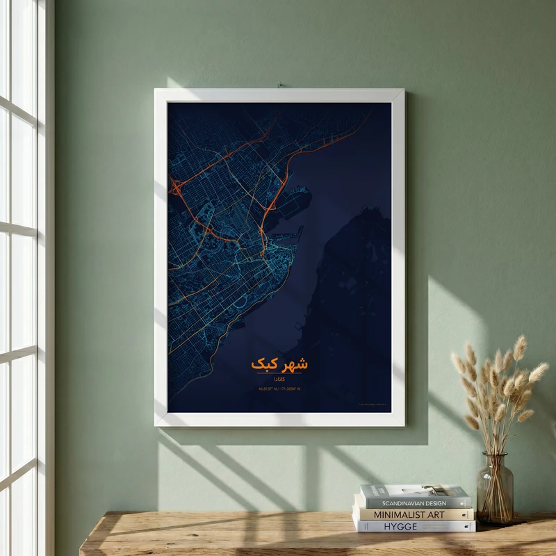 تابلو طرح نقشه شهر کبک مدل G17088 فریم سفید