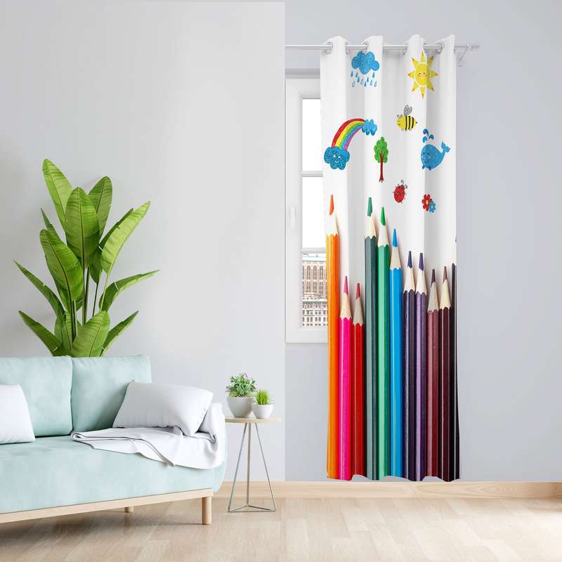 پرده مدل مداد رنگی مخصوص مهد کودک مخمل پانچی کد 4854 سایز 140x200 سانتی متر