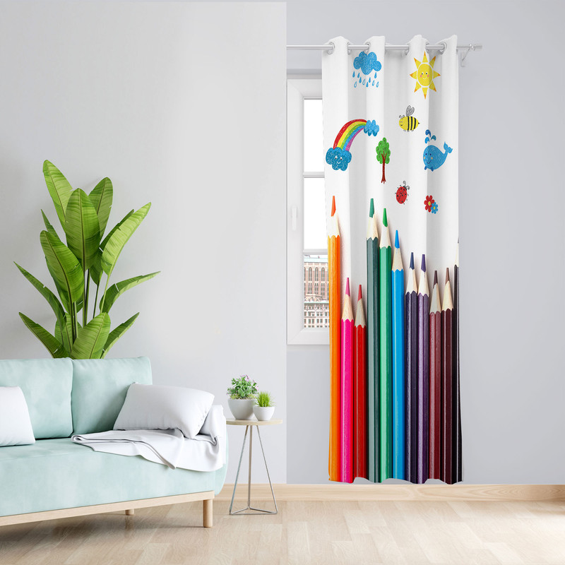  پرده مدل اتاق کودک مخمل پانچی طرح مداد رنگی کد 4854 سایز 140x280 سانتی متر