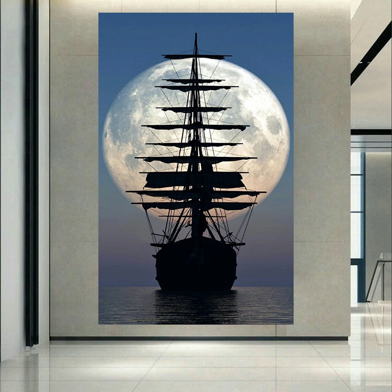 تابلو بوم طرح مخمل کشتی و ماه مدل shadow کد AR30670