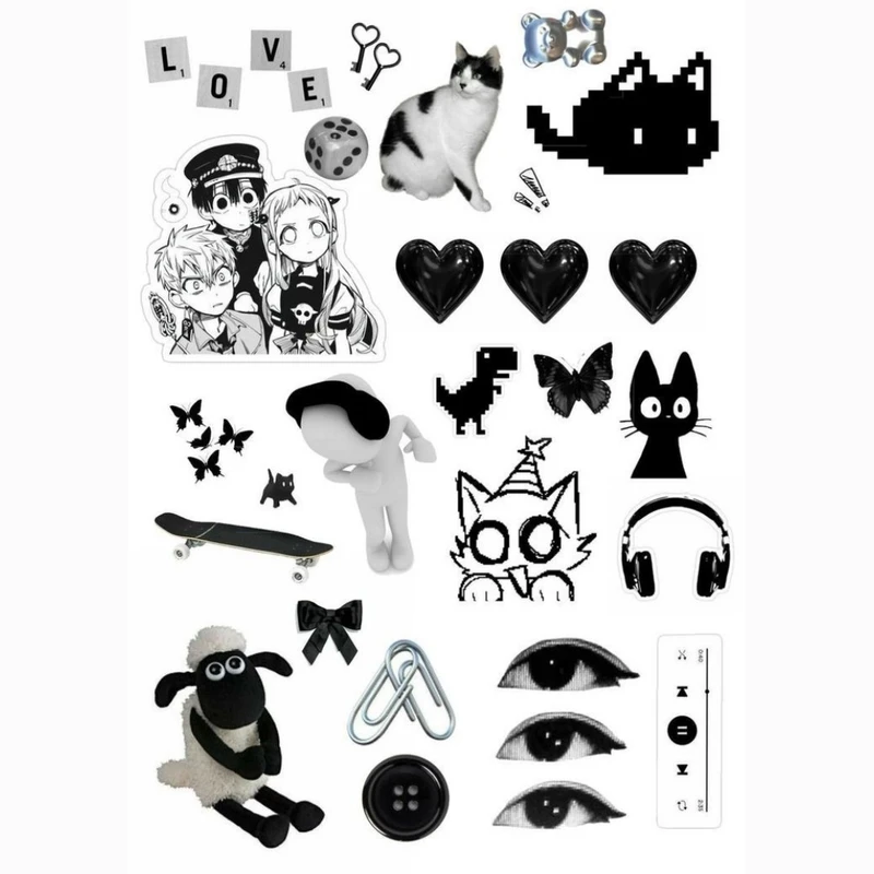 استیکر طرح black and white  مجموعه 30 عددی