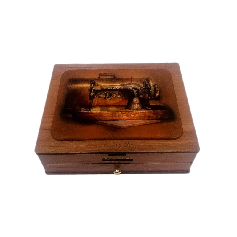 جعبه نخ و سوزن مدل هایلو طرح بدنه چوب و مخمل کد E0800