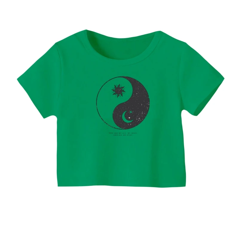 کراپ‌ تی‌شرت آستین کوتاه زنانه مدل روز و شب