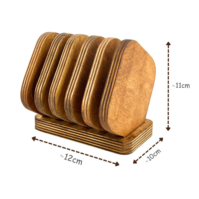 زیر لیوانی مدل چوبی کد ZL04 مجموعه 6 عددی به همراه استند